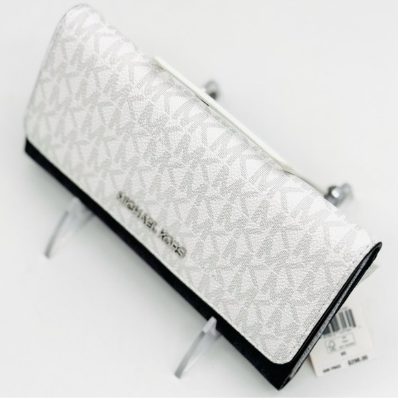 Michael Kors Rhea Medium Zip Backpack & Large Trifold Wallet Optic White Multi - Picture 10 of 13